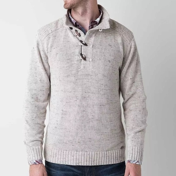 JB Holt Lincoln Mens Henley Sweater Size XL Elbow Patch Woodeon Toggle Academia - Picture 16 of 16